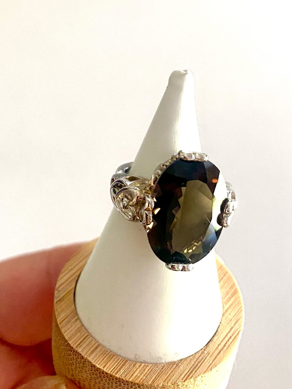 Sterling Silver Smoky Quartz Oval Cocktail Ring